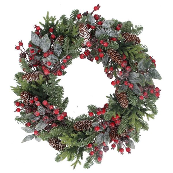 Mixed Fir Cone Red Berry Wreath - 60cm